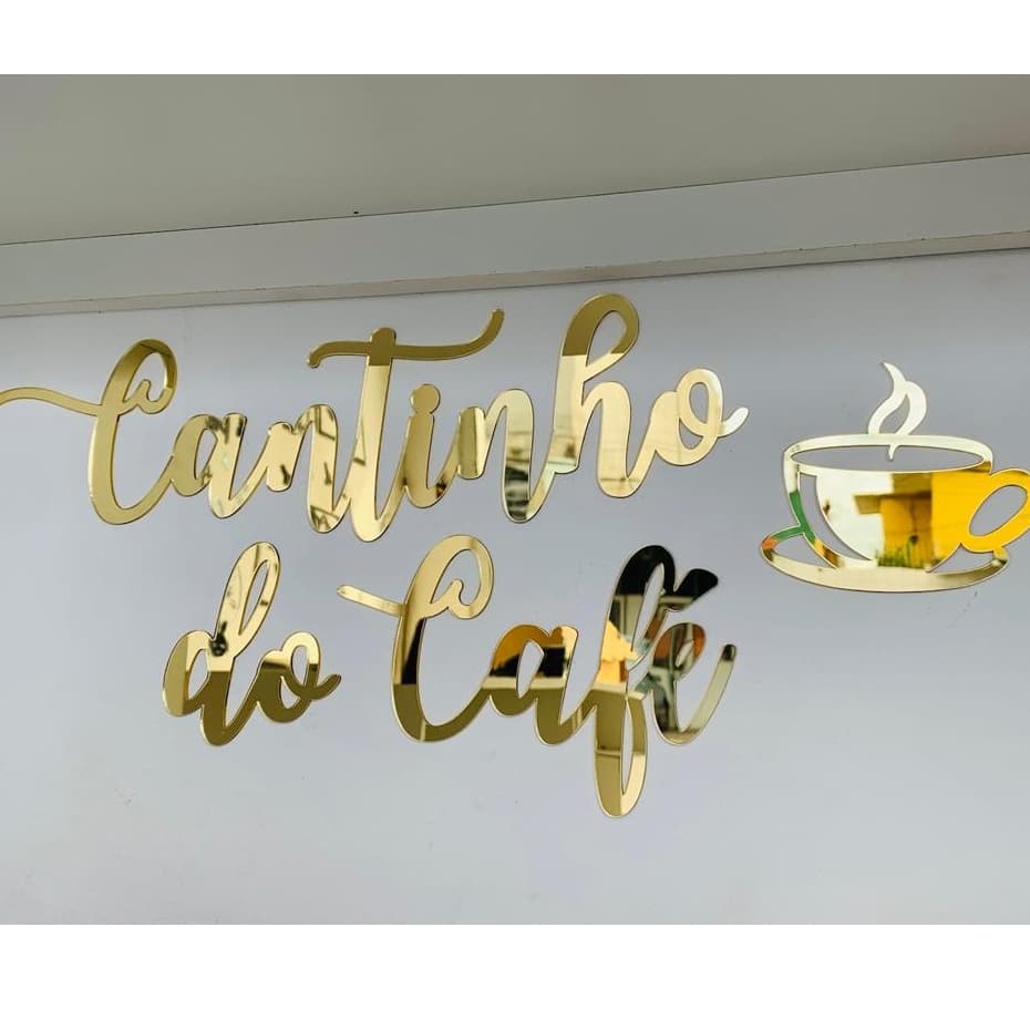 Espelho Decorativo Cantinho do Café Acrílico Rose Gold ou Dourado Xícara Parede Cozinha Sala Moderna