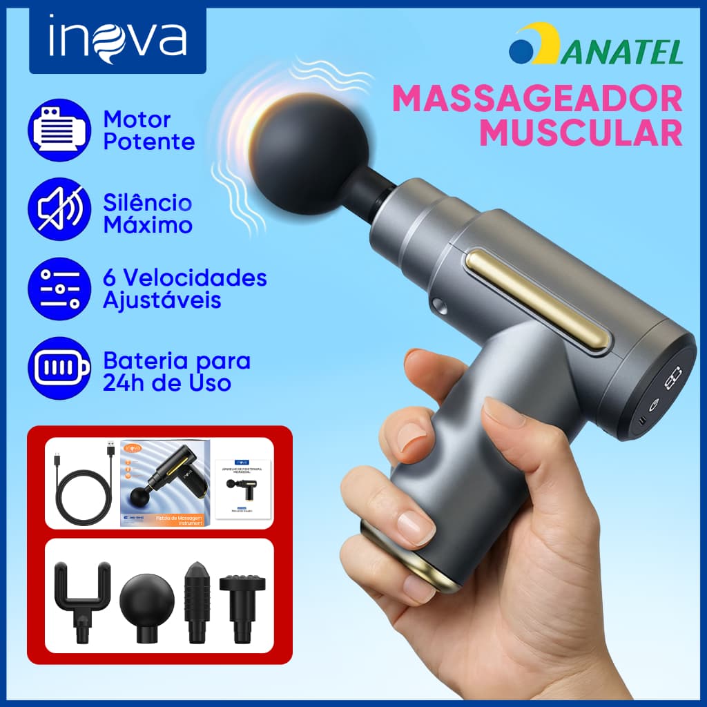 INOVA Massageador Elétrico Profissional Muscular Pistola Portátil Original Massagem