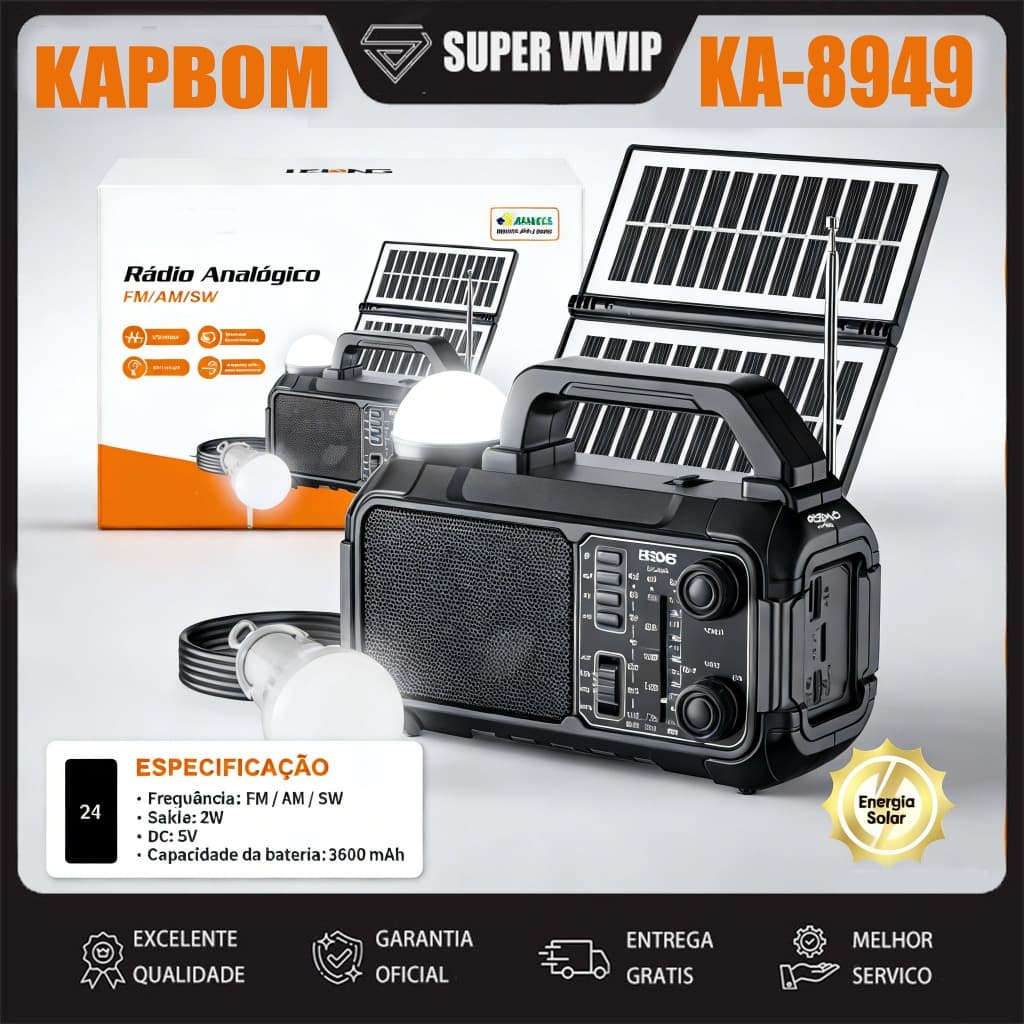 【Brasil Spot Sale】Bluetooth Rádio Portátil Recarregável Lâmpada de Emergência Analógico FM/AM/SW Placa Solar