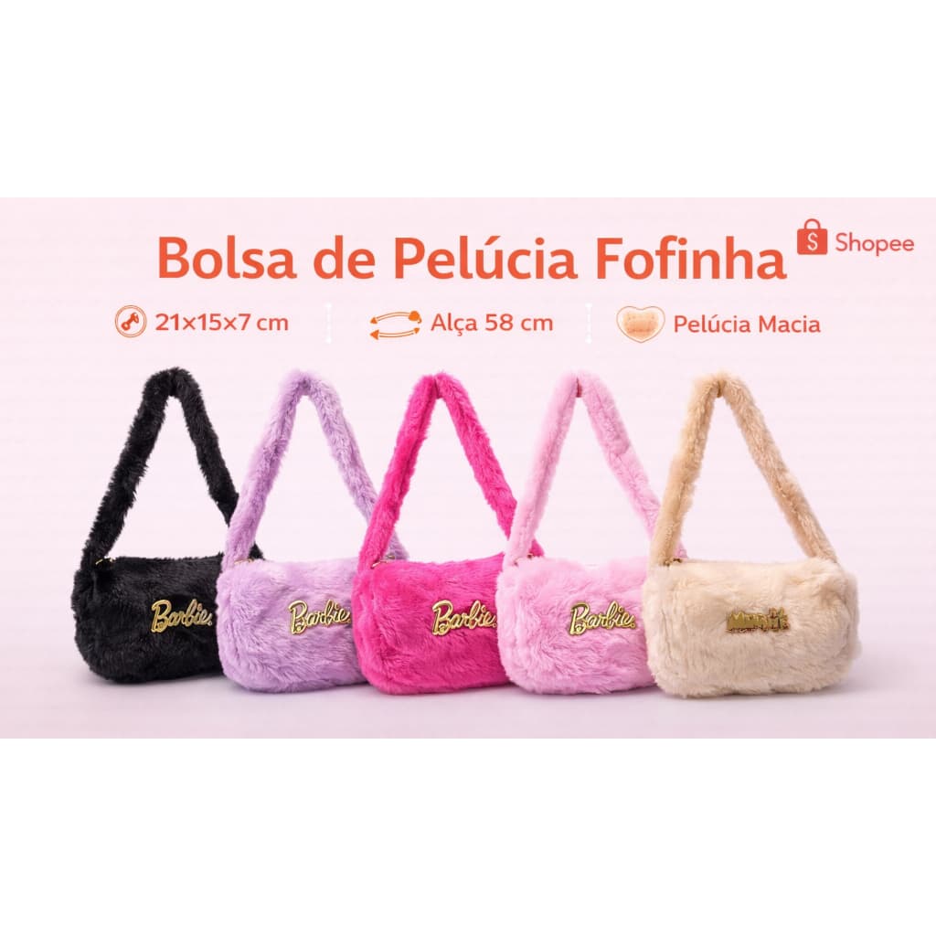 Bolsa de Pelúcia Feminina Pequena Ombro Alça Fofinha