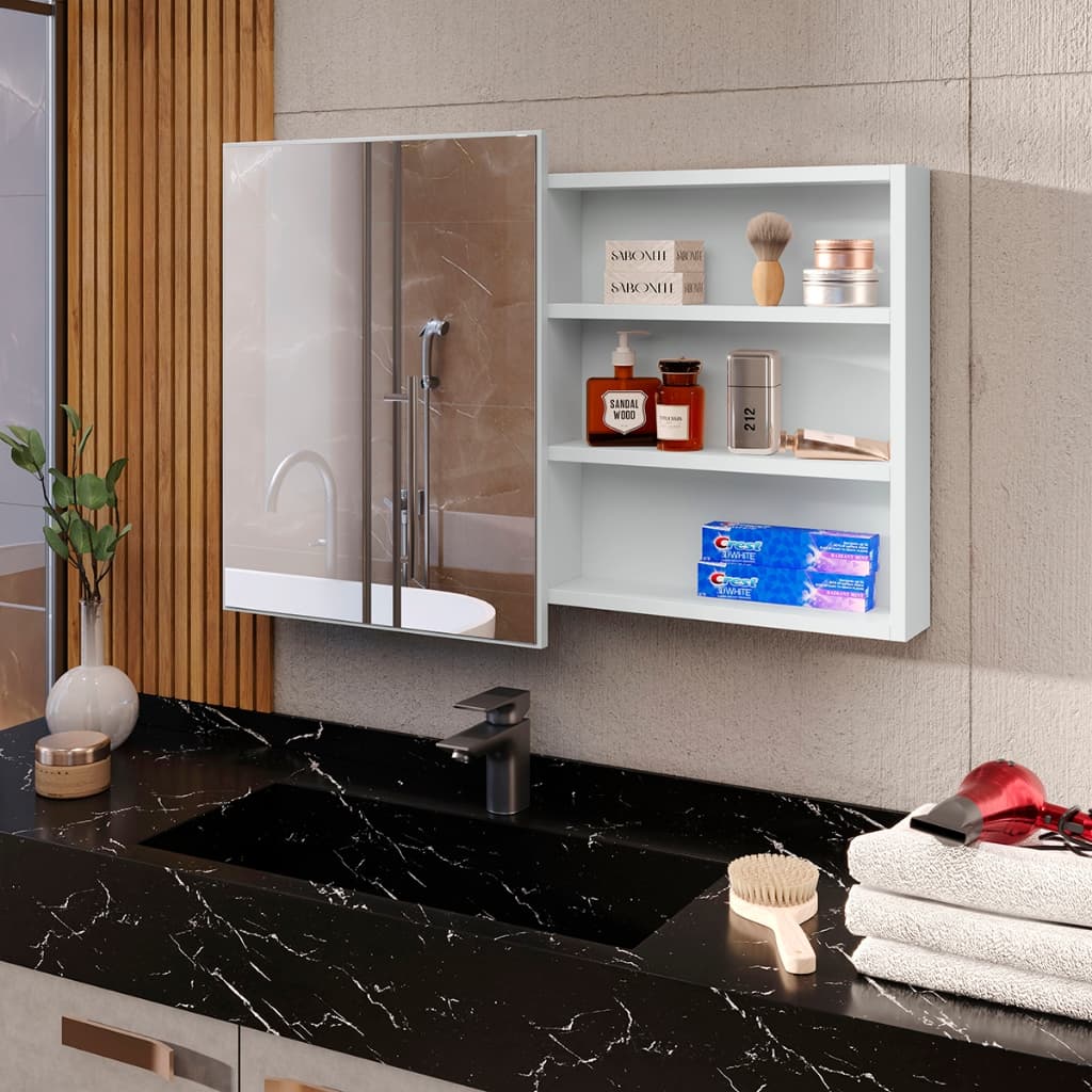 Armário Banheiro 80cm Com Porta De Correr Espelho Espelheira Astral