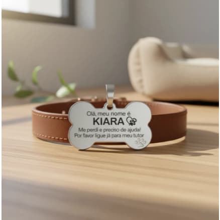 Plaquinha Pingente Tag Idendificação Pet Cachorro Cães Gatos Gravado Nome Personalizada Aço inoxidáv