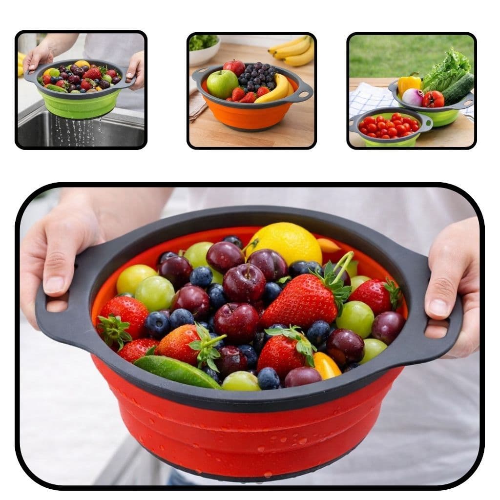 Redondo Escorredor de Macarrão Arroz Salada Frutas Alimentos Retrátil Silicone 24CM