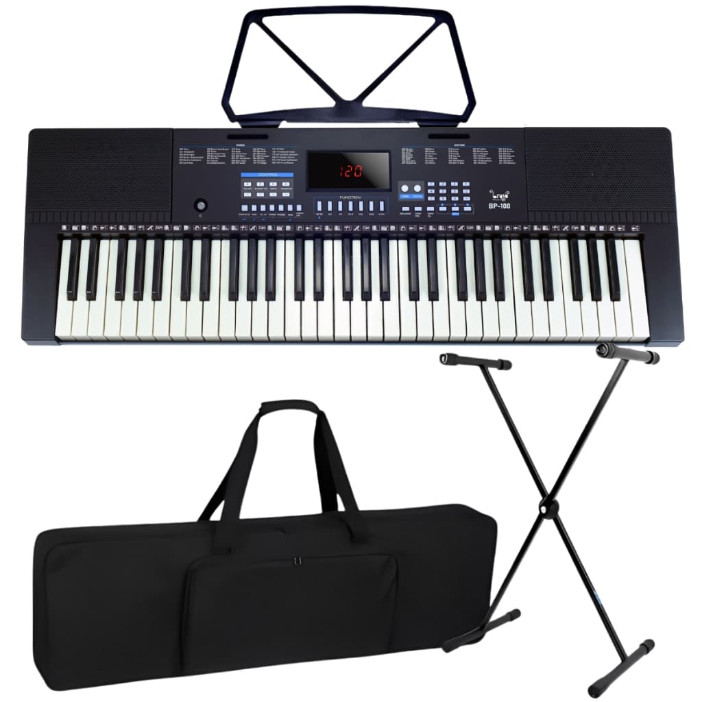 Kit Teclado Musical Estudante Iniciante Bp100 5/8 61 Teclas + Capa Suporte