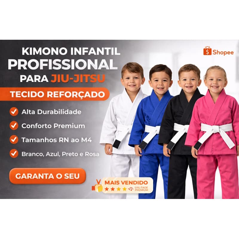 Kimono Infantil Jiu Jitsu Reforçado | Do RN ao M4 | Alta Qualidade | Branco, Azul, Preto e Rosa