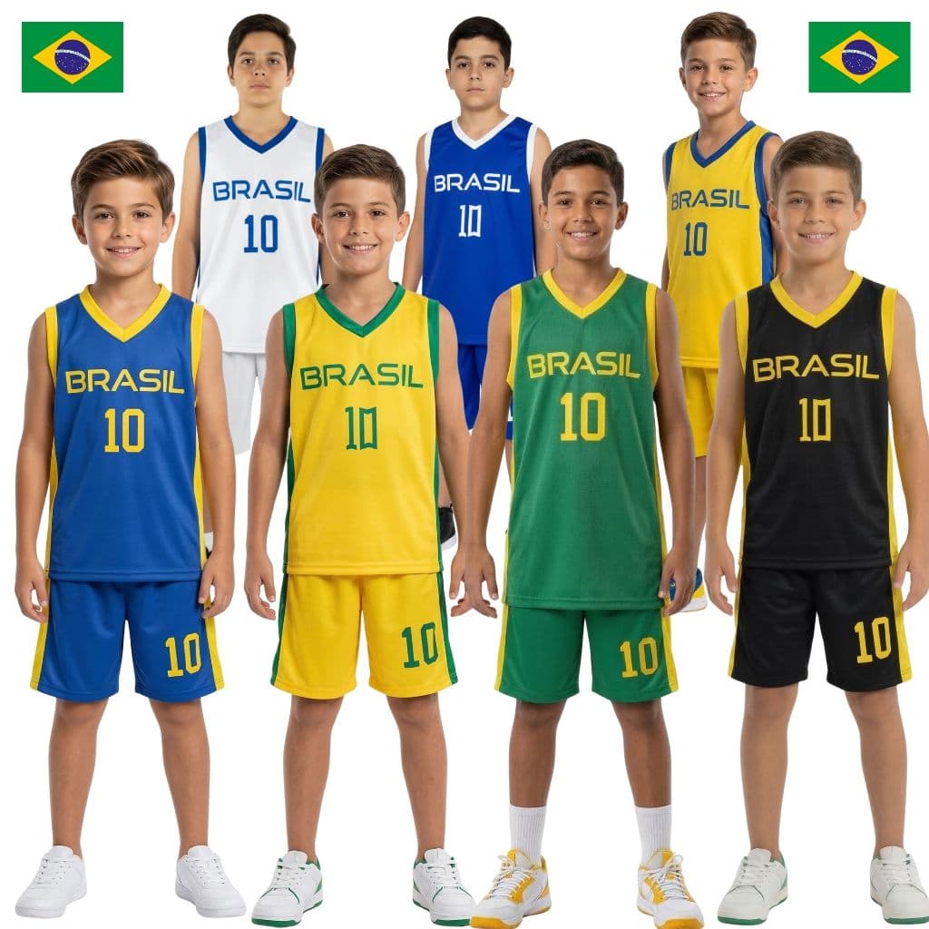 Conjunto Infantil Brasil Menino Futebol Regata + Short Esportivo 6 a 12 anos