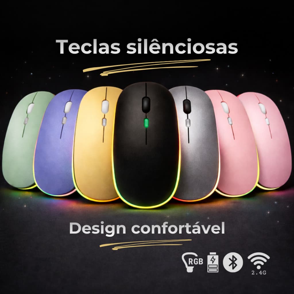 Mouse Sem Fio Bluetooth Recarregavel Ergonômico Rgb Led Silencioso