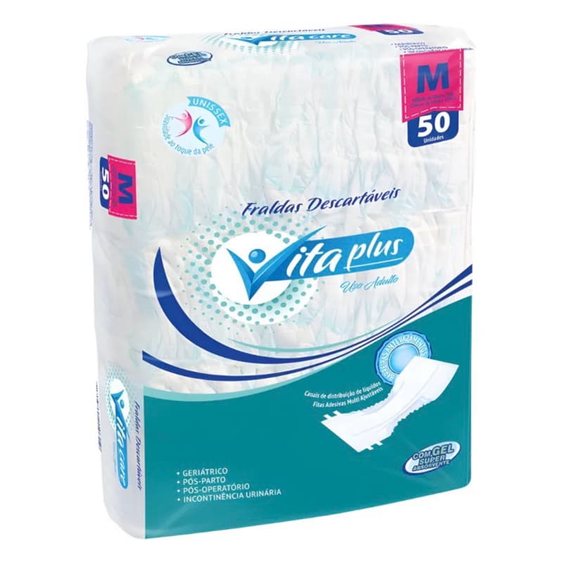 Fralda geriátrica adulto M Vita Plus com 50 unidades tamanho médio