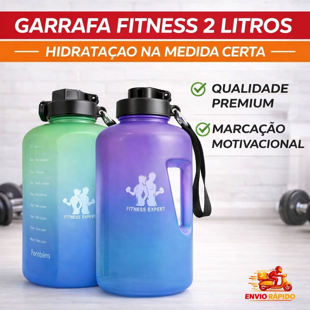 Garrafa Fitness 2L com Marcação de Horário - Garrafa de Agua Treino  -  Academia - Esportes