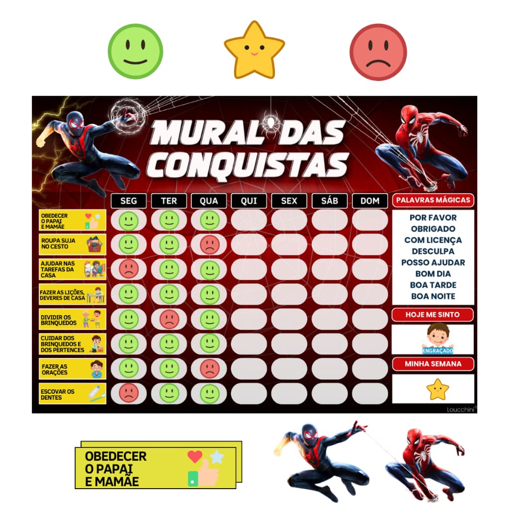 Mural Das Conquistas Rotina Diária Tema Heróis Spider-man 22x30