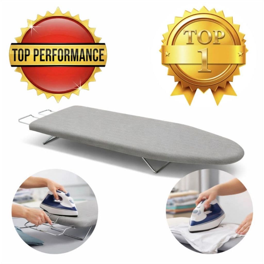 Tabua De Passar Roupa Cinza Portátil E Mesa Com Porta Ferro Retrátil com Tecido Térmico Metalizado