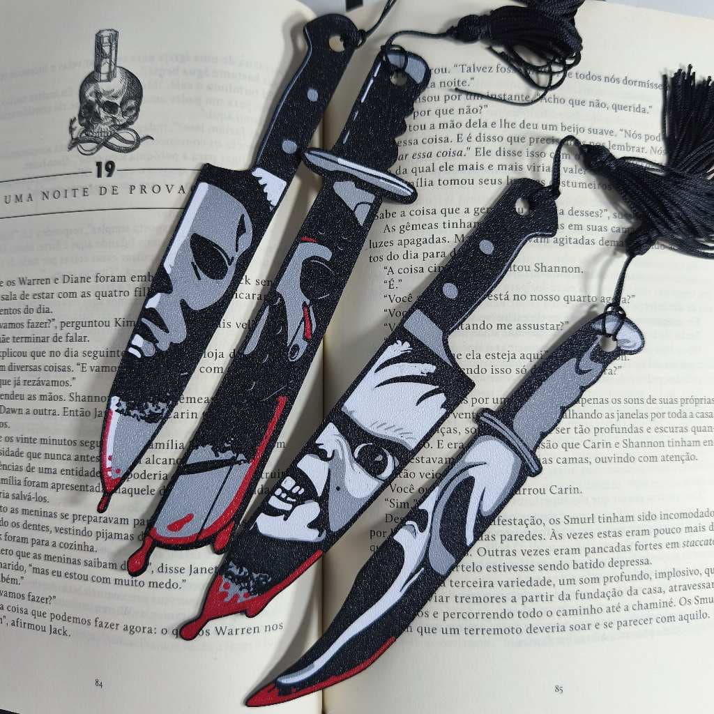 Marcador de Página Terror Facas Slasher 3D Vilões do terror– Michael Myers, Ghostface, Jason e Chucky | Geek Horror