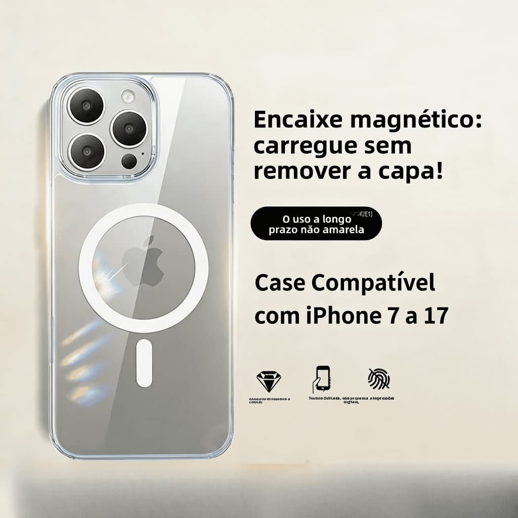 Capa Magnética Magsafe Para Carregar Indução Transparente Capinha P iPhone Mag, Case Compatível com iPhone 7 a 17