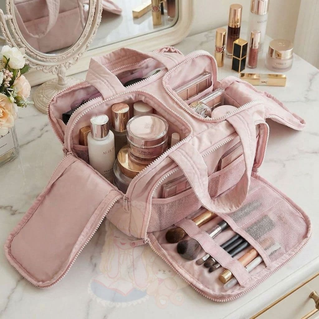 Bolsa cosmética portátil de grande capacidade, lavagem portátil de cosméticos para viagem, armazenamento