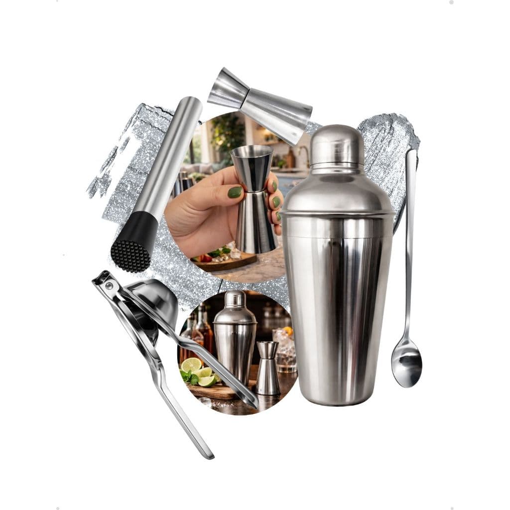 Kit Bartender Caipirinha 5 Peças Inox Espremedor limão Coqueteleira 500 ml Socador Macerador Dosador