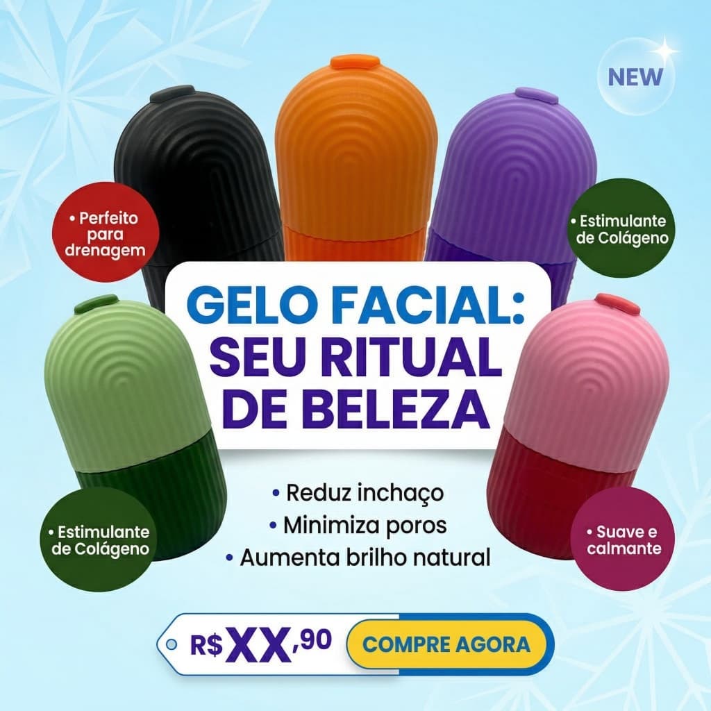 Rolo de Gelo Facial em Silicone | Massagem, Lifting, Reutilizável, Melhora a Pele e Fecha Poros