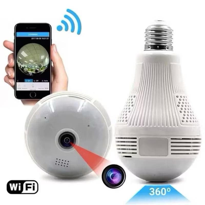 Câmera de Segurança Lâmpada IP WiFi - Visão Panorâmica, HD, Visão Noturna aplicativo icesse