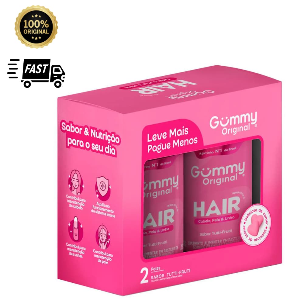 Gummy Hair 120 Gomas 2 Potes 60 Cada Original Tutti Frutti