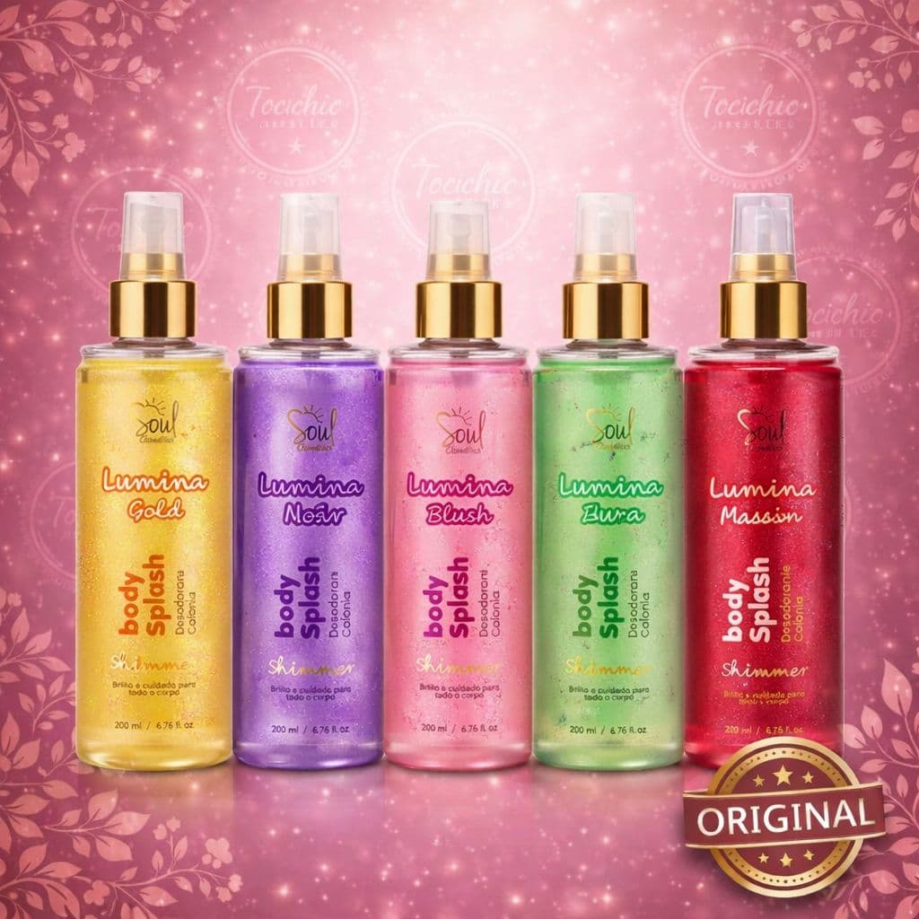 Body Splash Lumina Glitter SOUL COSMETICOS 200ml Perfume Colonia Desodorante Corpo Brilho Dia Noite