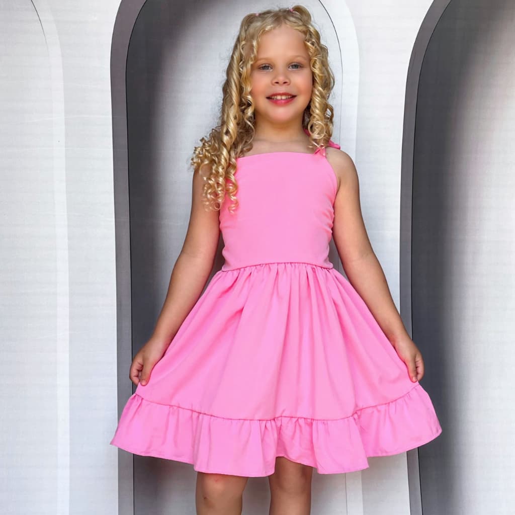 Vestido Infantil Rosa Rodado Menina Festa Luxo Com Babado Feminino Barato Promoção