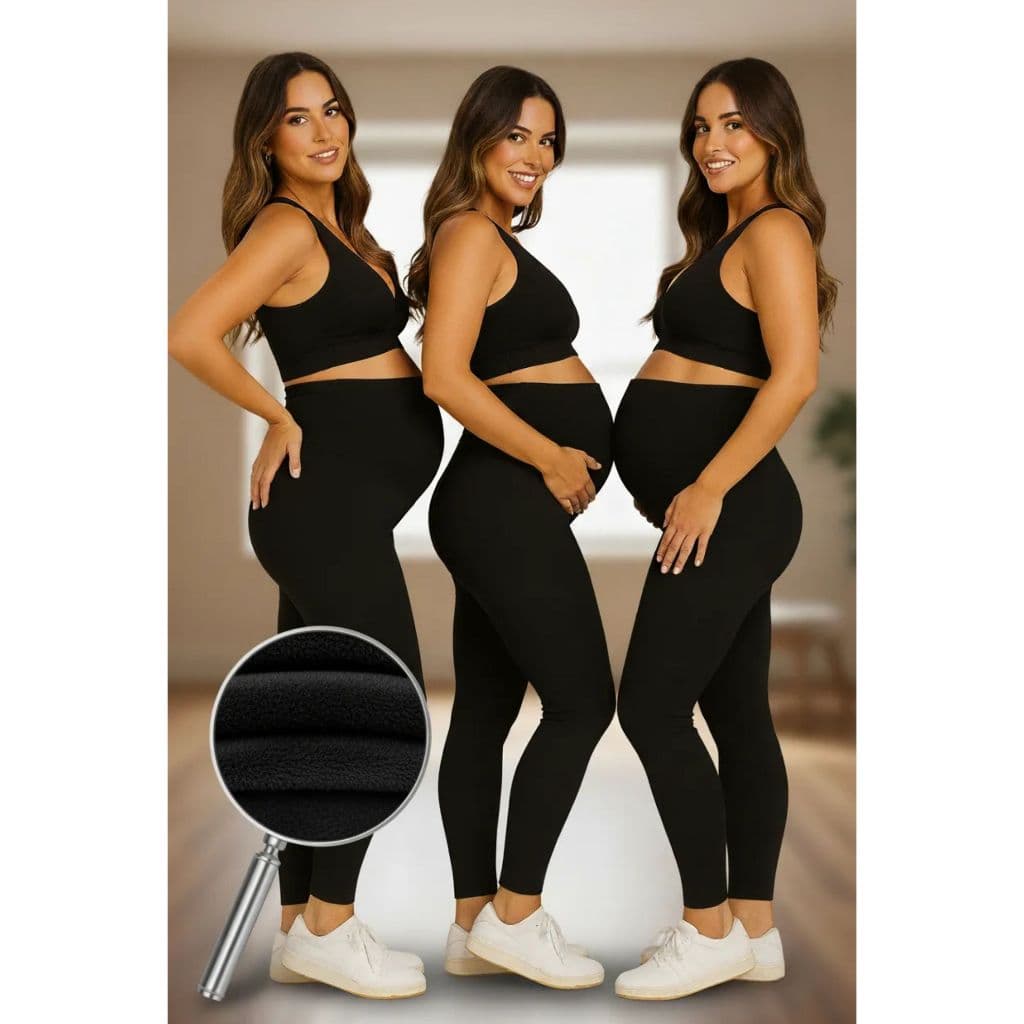 Kit 3 legging gestante flanelada calça grávida peluciada forrada quentinha alto conforto e sustentação barriga materna