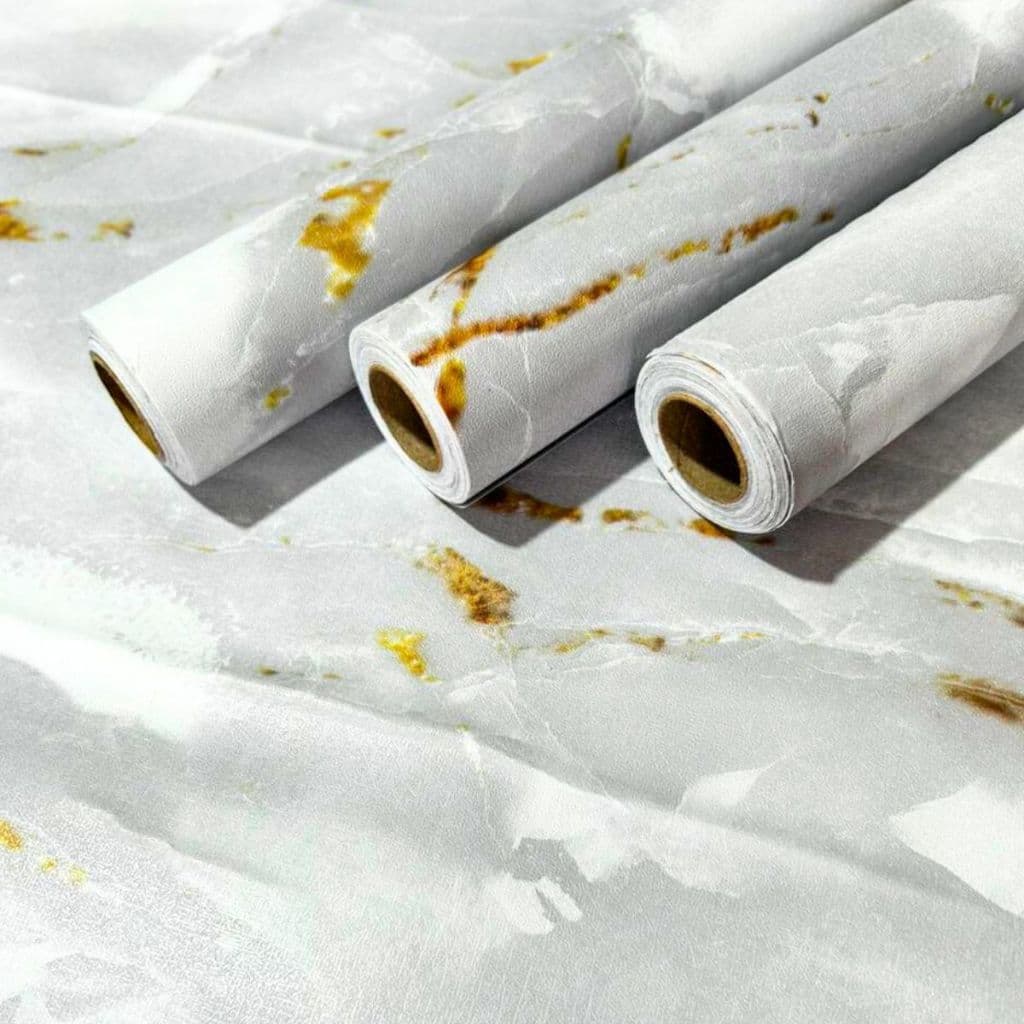 Papel de Parede Adesivo Mármore Dourado Luxo Quarto Sala Cozinha Lavabo Lavável