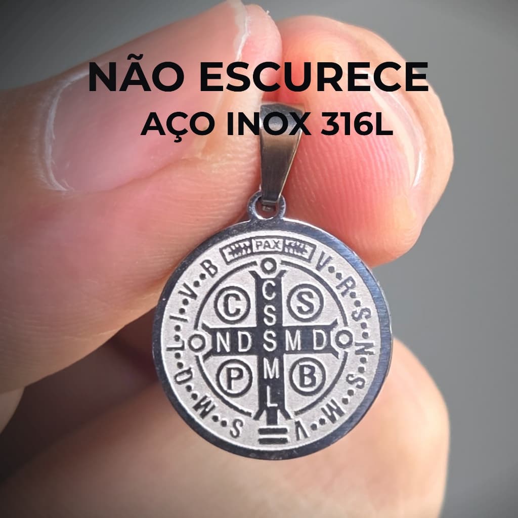 Pingente Medalha São Bento Aço Inox 316L Dupla Face Antialérgico Não Escurece Proteção