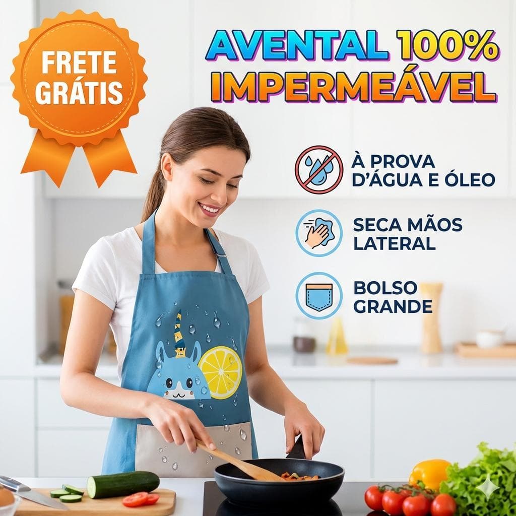 Avental de Cozinha Impermeável À Prova d'Água Anti Óleo Seca Mãos Rápido Fofo - Envio 24h