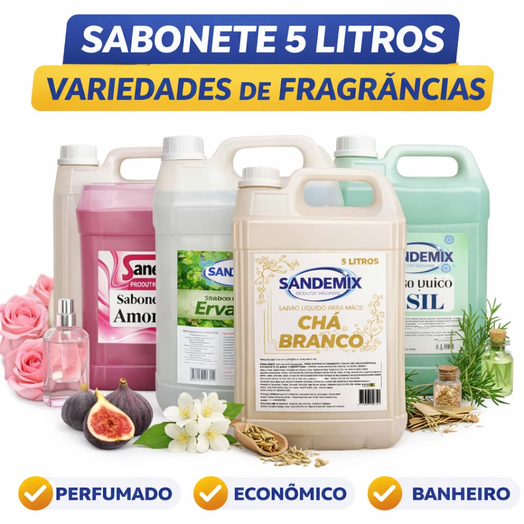 Sabonete Líquido 5 Litros Galão Perfumado Lavabo Banheiro Refil Econômico Fragrâncias 5L