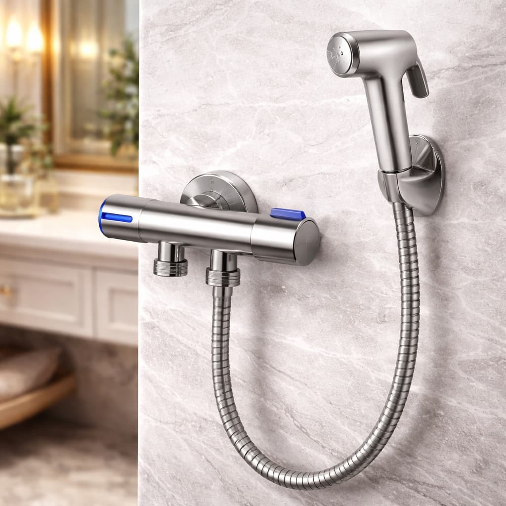 Kit Ducha Higiênica CROMADA Com Registro Dupla Saída De Água Multifuncional Prático