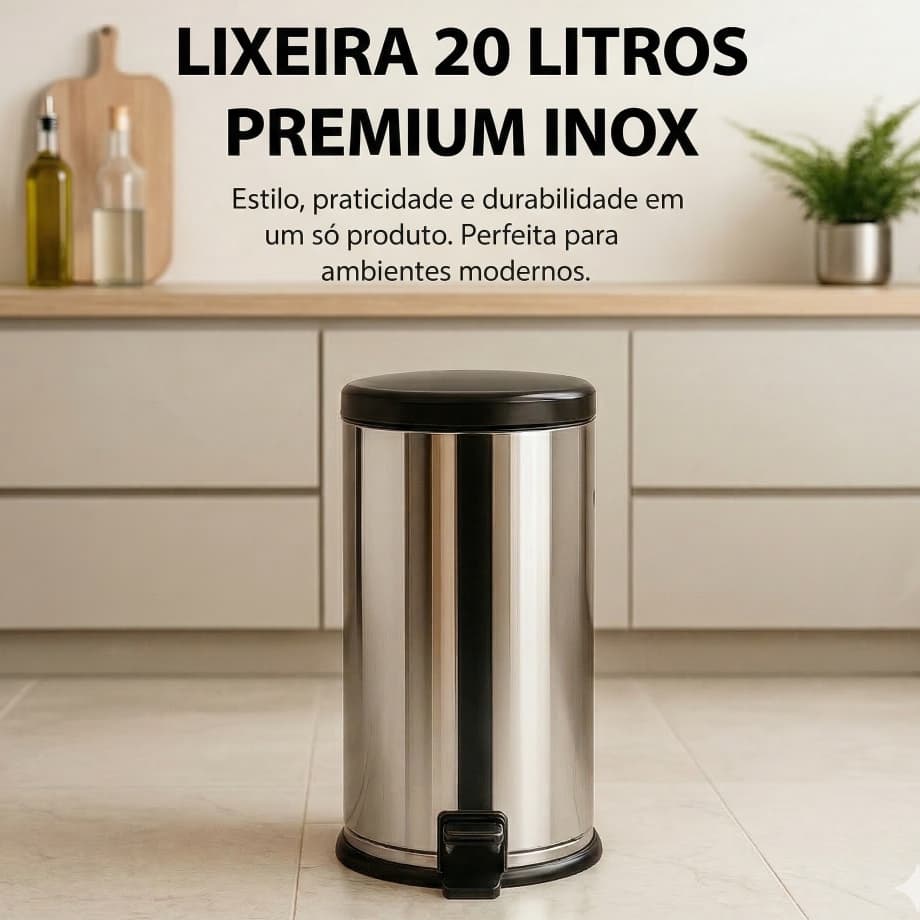 Lixeira Cozinha Inox Com Tampa e Pedal 12L 15L e 20L Cesto de Lixo