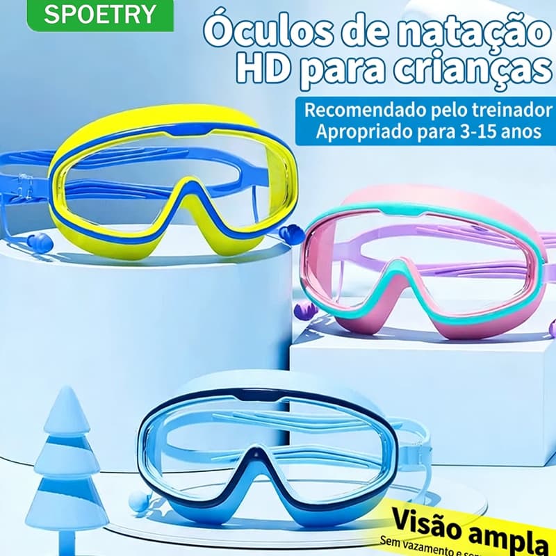 BR- Óculos De Natação Para Crianças Antiembaçante Óculos Natação Infantil Com Protetor Auricular HD Óculos Natação