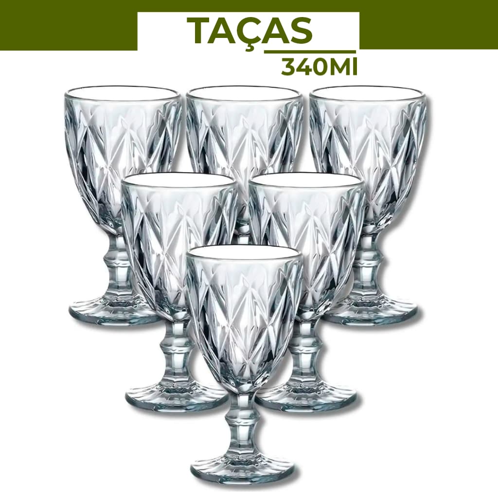 Jogo Taças Vidro 340ML Diamond Bico Jaca Abacaxi Conjunto Taça Para Água Vinho Tinto Suco Diamante