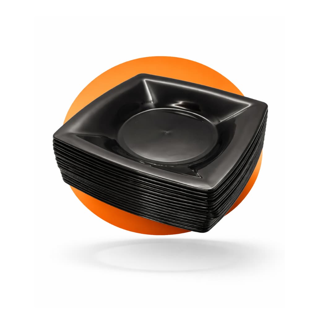 Kit Pratos Quadrados Fundos Plástico Reutilizável Modelo 2 - Refeições Festas Lanches