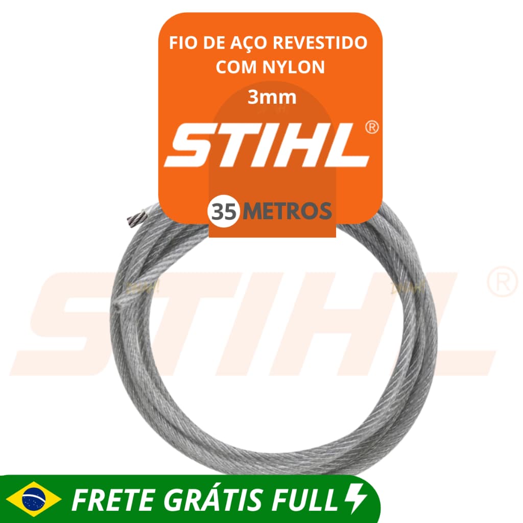 Fio de Aço Revestido com Nylon de 3mm - 35/30/20/15/10 e 5 Metros - Stihl Para Roçadeira
