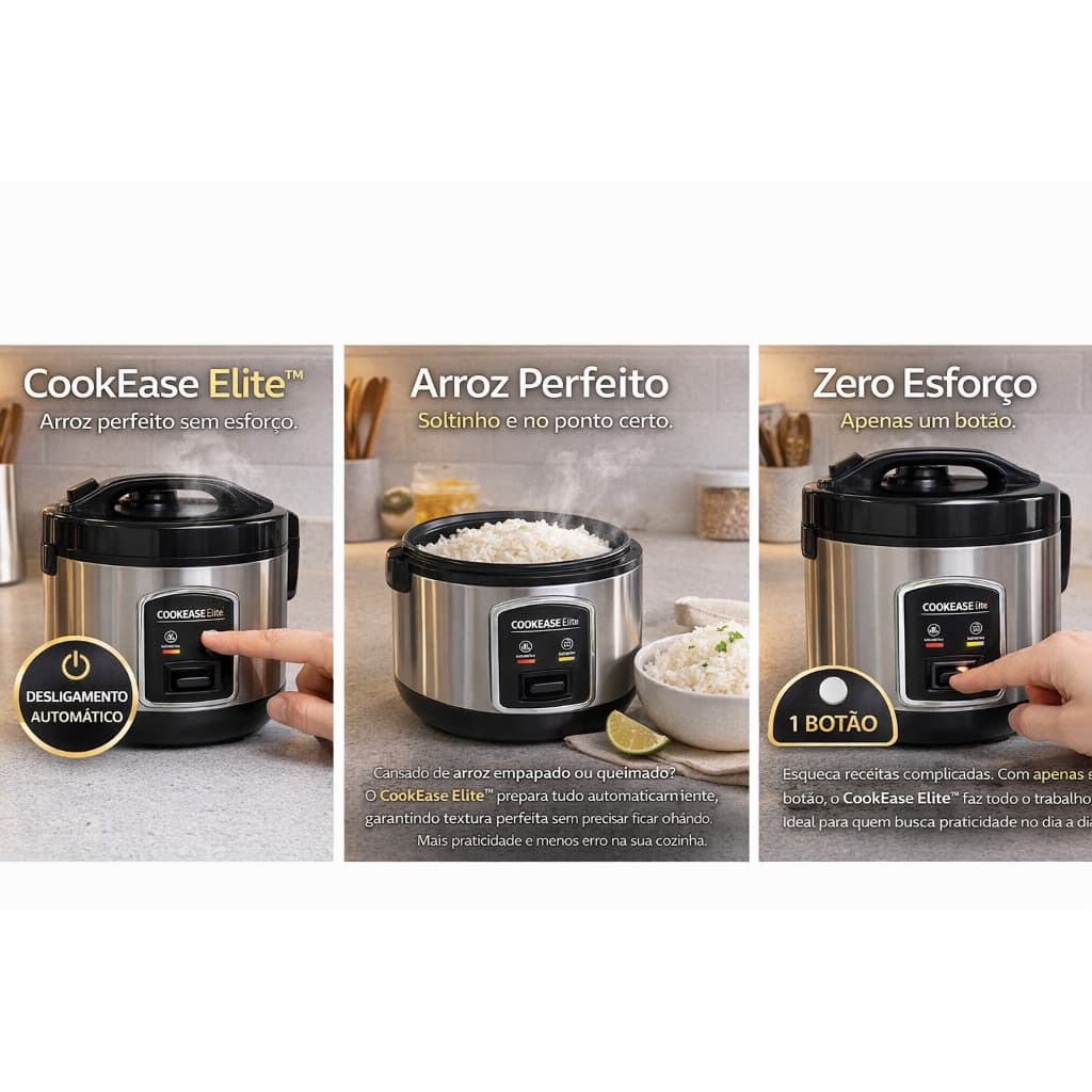 Panela de Arroz Elétrica 1L 220V Automática Antiaderente Compacta CookEase Elite™