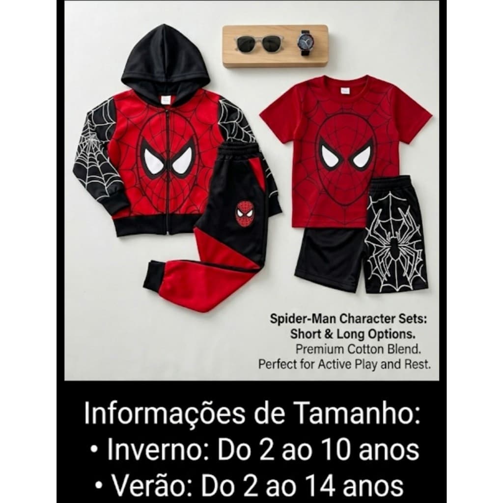 CONJUNTO DE VERÃO E INVERNO INFANTIL JUVENIL MENINO HOMEM ARANHA SONIC HULK BATMAN MICKEY 2 AO 14 ANOS  BERMUDA E CAMISA