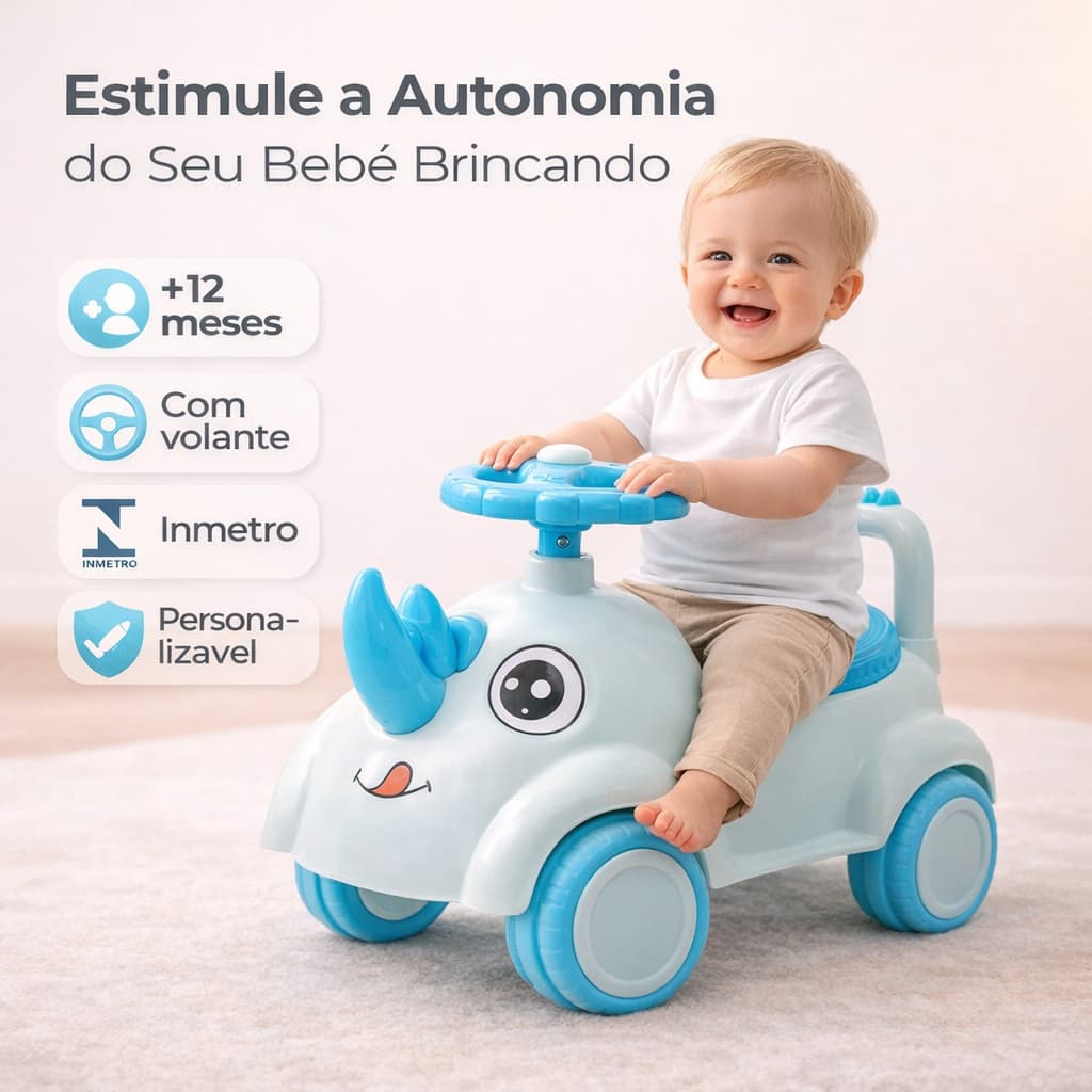 Andador Infantil Rinoceronte Azul Carrinho Crianças Andador Motinha Presente Brinquedo