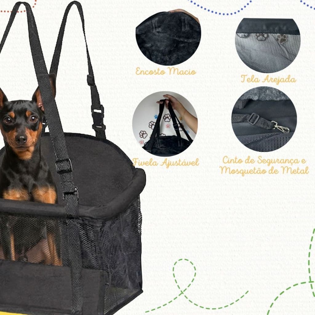 Cadeirinha Cadeira Assento Pet de Carro para Cães Cachorro, Gatos - Transporte - Segurança - Conforto