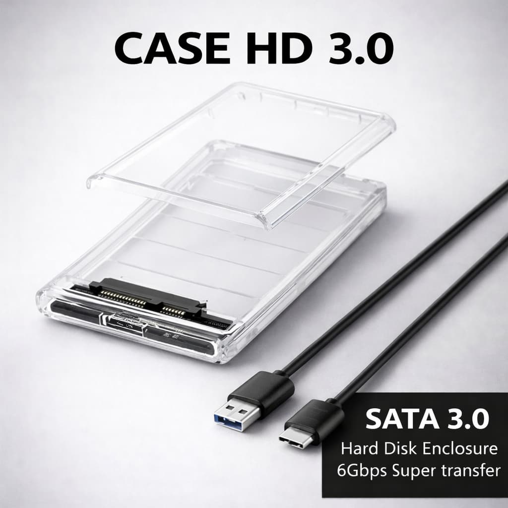 Case HD 2.5 Transparente USB 3.0 Sata SSD HDD 6Gbps Ecase300 Externo Alta Velocidade