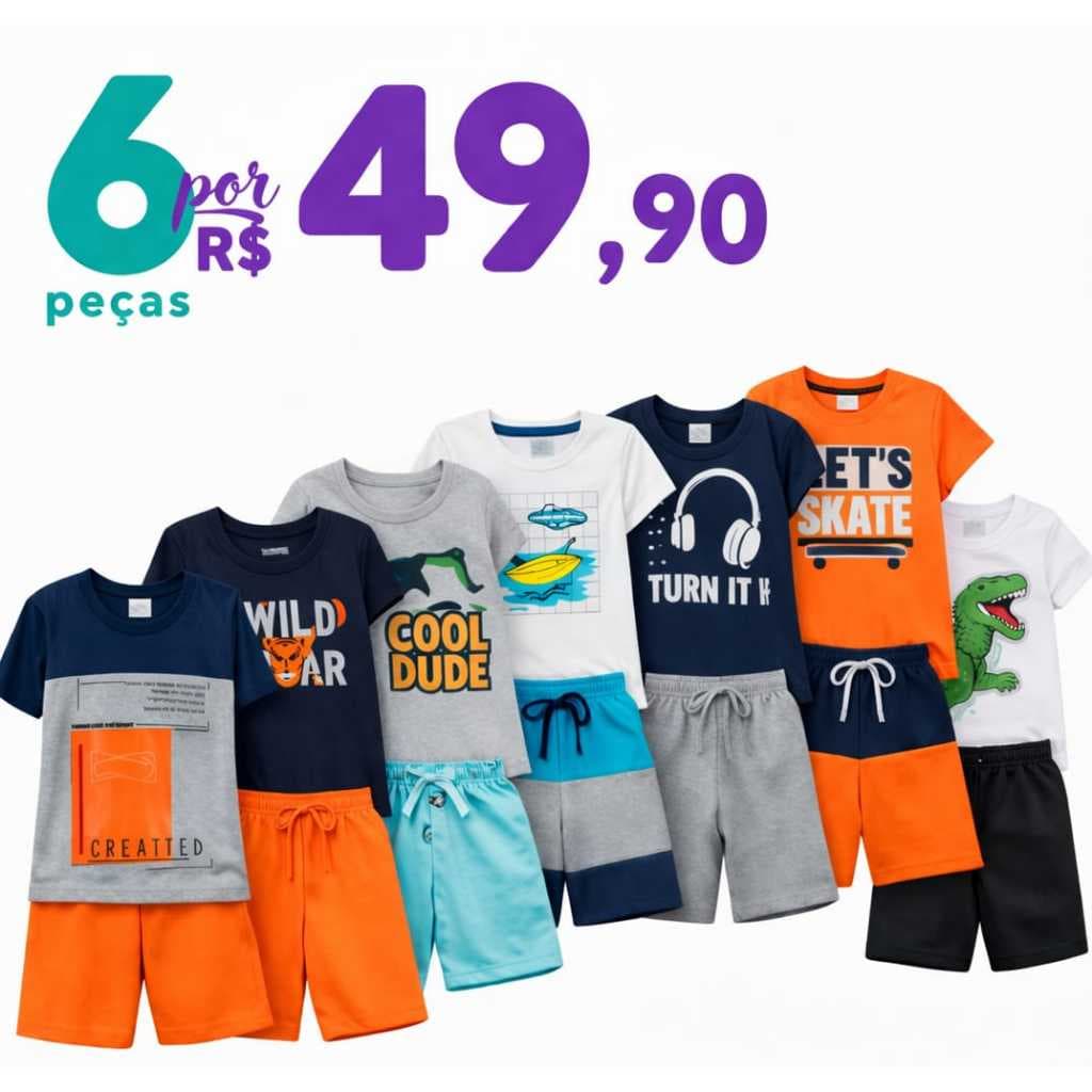 Kit Sortido 6 Peças de Roupas Infantil Menino
