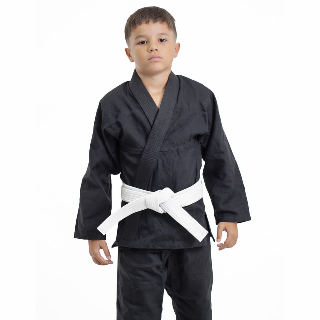Kimono Infantil Jiu - Jitsu Trançado Draken Preto + faixa Branca simples