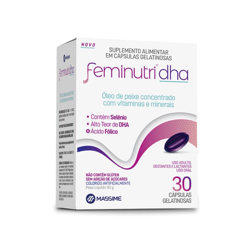 Feminidha Feminutri 30 Cps P/ Gestantes - DHA Concentrado + Ômega 3 + Selênio e Ácido Fólico Massime