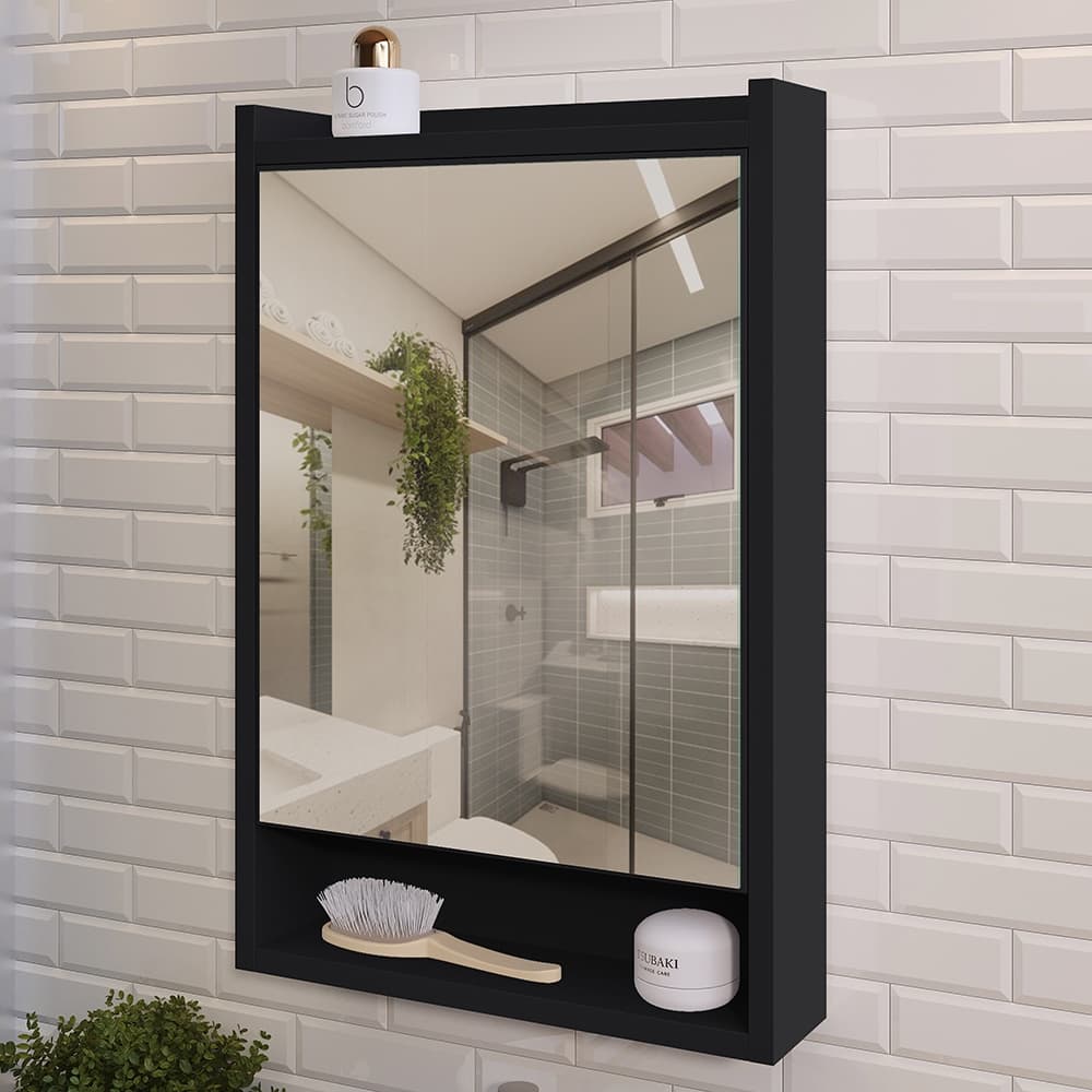 Armário De Banheiro Aéreo Espelheira  Suspensa Moderna Aqua 1 Portas e Nicho - Várias Cores