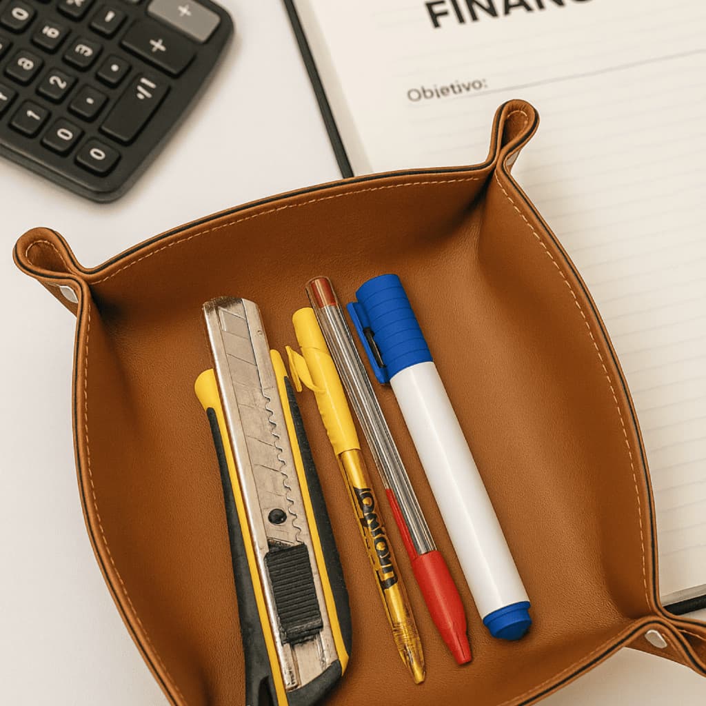 Porta Treco de Mesa em Couro Sintético Premium