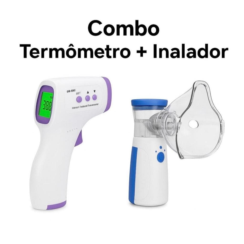 Kit Saúde Inalador Nebulizador Portátil Mesh e Termômetro Infravermelho Digital Adulto Crianca