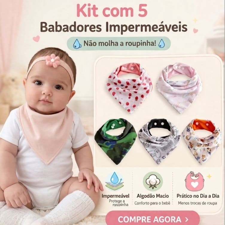 Kit 5 Babador Bandana Impermeável  Menina/Menino