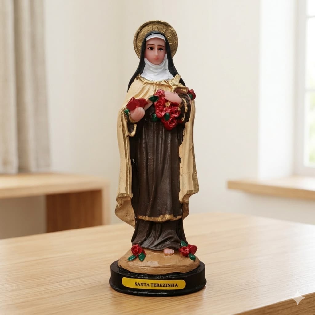 Imagem Santa Terezinha 15cm Resina Estatueta Religiosa Decoração Altar Presente Católico Artesanal