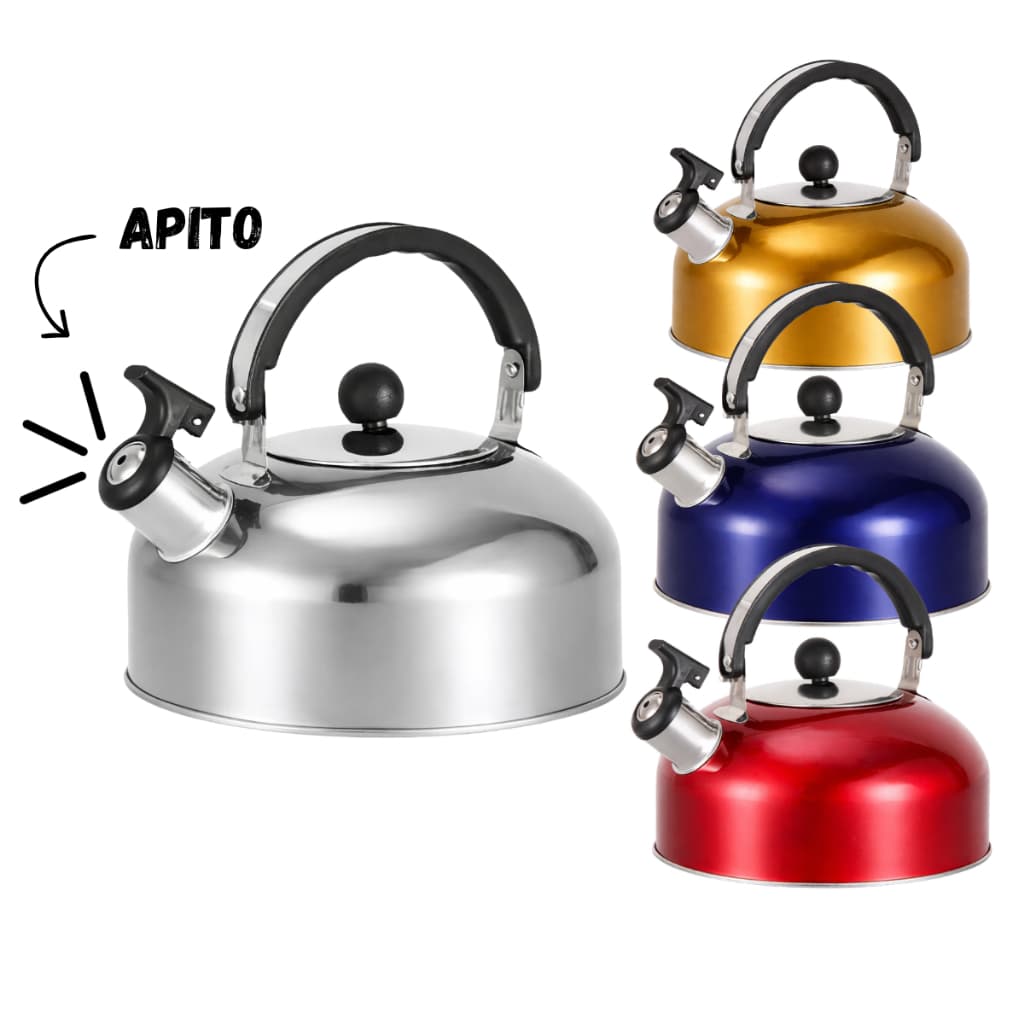 Chaleira de Inox 2 Litros com Apito Alça Térmica 5 Cores