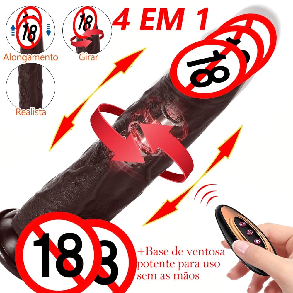 23*4cm Preto Dildo Realístico Vai e Vem com Aquecimento Balanço telescópico de 3 frequências, Cyberskin, Controle Remoto
